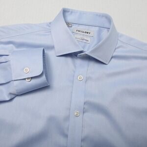 Twillory Dress Shirt Mens 17 Blue Classic Fit Long Sleeve Non Iron Spread Collar